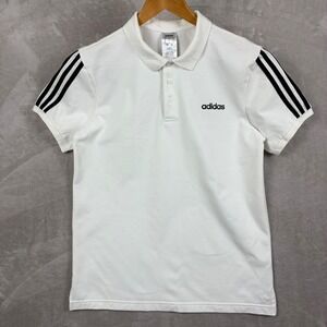 Adidas Polo Shirt Men's Size L White Short Sleeve Classic Pique 3 Stripes Golf